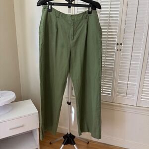 Rae Mode Olive Green Linen Blend Wide Leg Pleated Trousers Pants XL